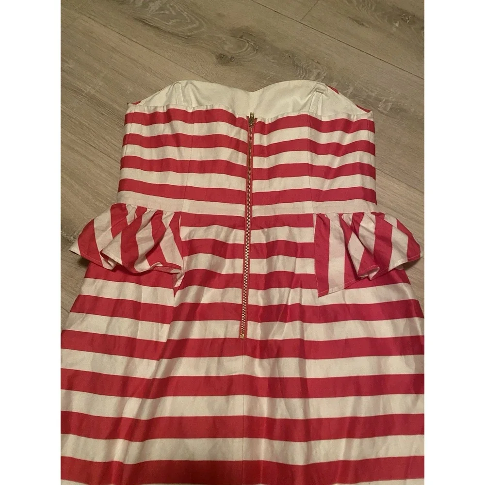 Lilly Pulitzer Maybell Dress Azalea Pink Stripe Size 2 Strapless Peplum Ruffle - Picture 9 of 14
